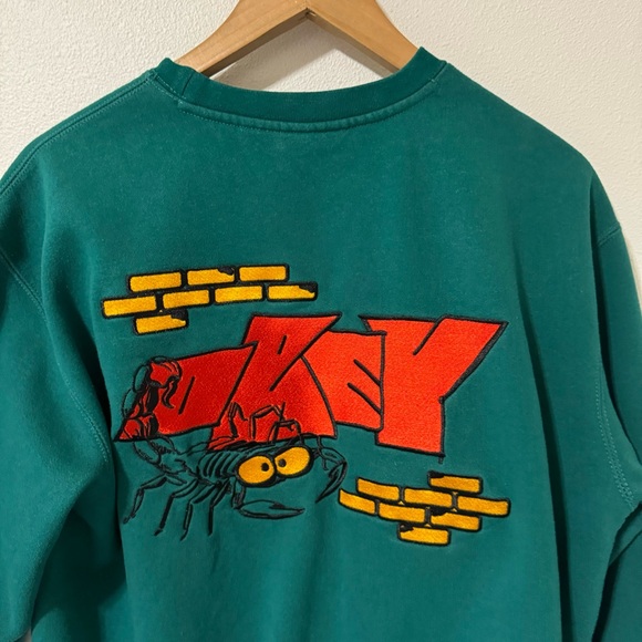 Obey Brick by Brick Crewneck Sweatshirt Green Double-sided Embroidery-Medium - Picture 7 of 9